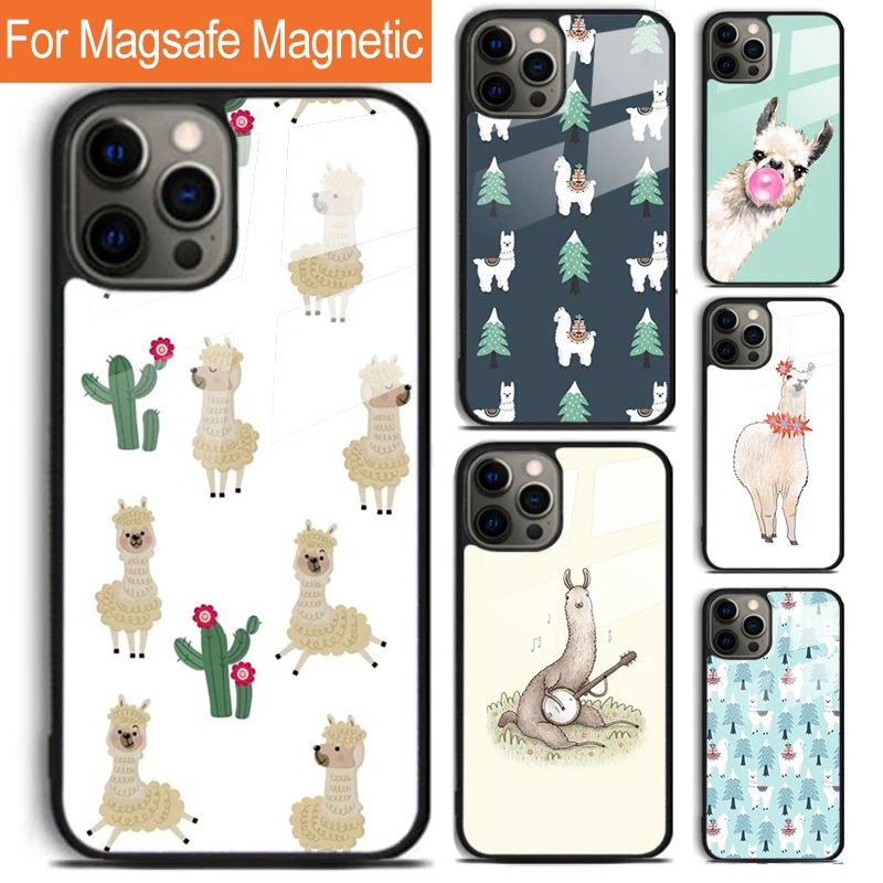 Llama Alpaca Pattern Phone Case For iPhone 16 15 14 13 12 11 Pro Max Plus Magsafe Magnetic Wireless Charging Cover