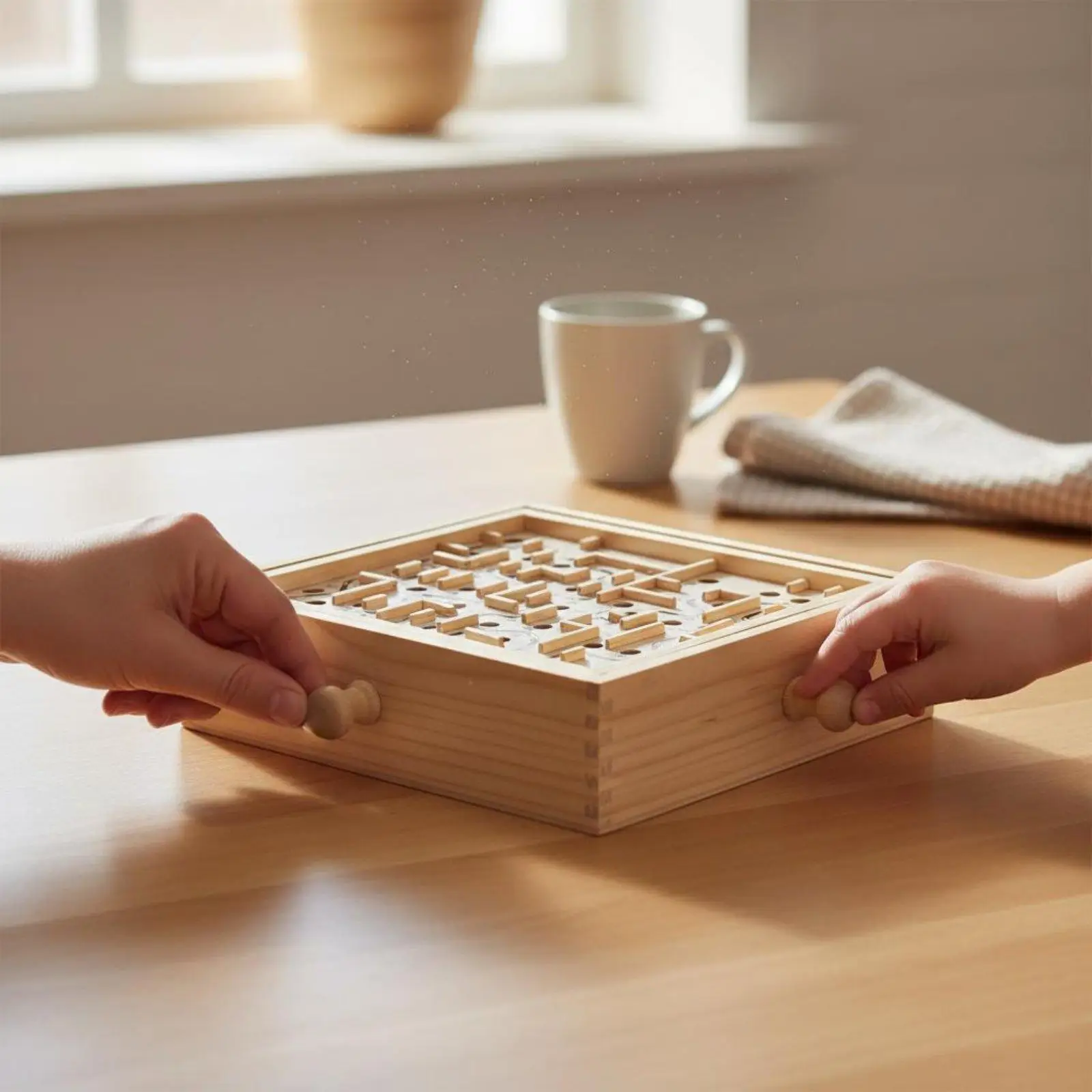 Wooden Labyrinth Brain Teaser Hand-Eye Coordination Ball in a Maze Game Natural