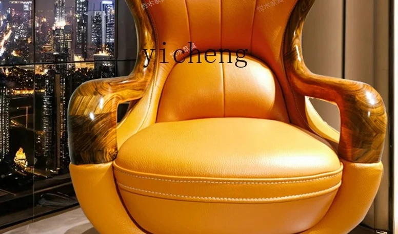 

FY1 Ebony Wood Genuine Leather Sofa Lazy Leisure Chair Solid Wood High Backrest Balcony Sofa Chair