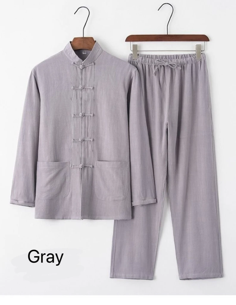 Chinese Style Zen Clothes Cotton Linen Tang Suit Men Long Sleeve Set Loose Tai Chi Clothes Buddhism Shaolin Monk Kung Fu Wear