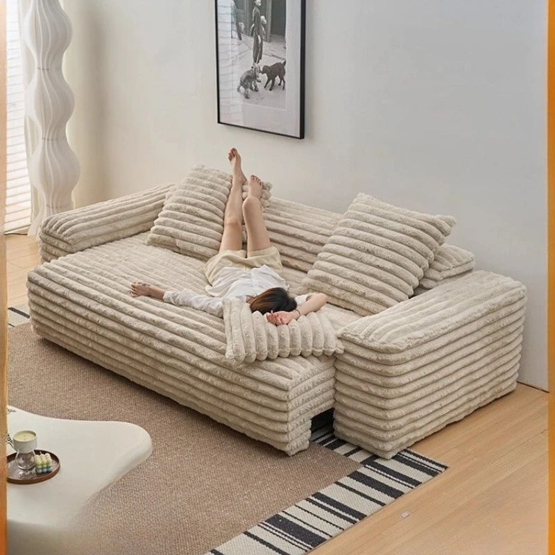 

Modern Luxury Corduroy sofa electric retractable sofa bed Wabi Sabi style living room fabric sofa multifunctional straight row