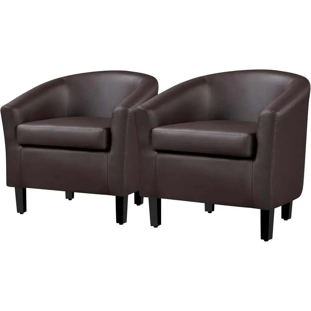 

Accent Chair, ern and Comy aux Leather Barrel Upholstered Club Chair with Wooden Legs or Living Room Bedroom, Set o 2,
