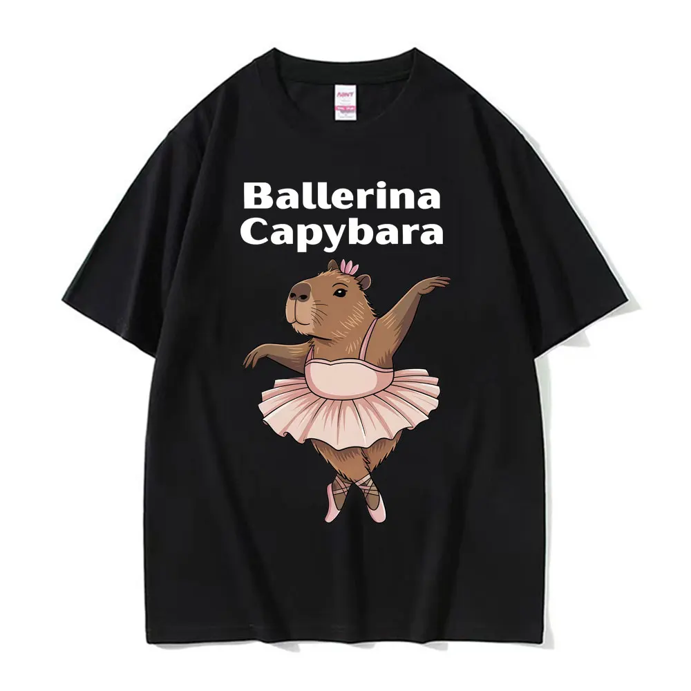 Cute Ballerina Capybara Funny Italian Brainrot Meme T Shirt  Womens Kawaii Casual T-shirt Vintage Casual Tee Shirt