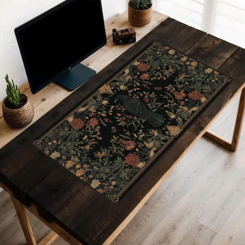 

Crow Desk Mat Medieval Blackbird Desk Pad Castle Decor Desk Mousepad Office Gadgets Deco Gaming Playmat Mouse Carpet Set Up