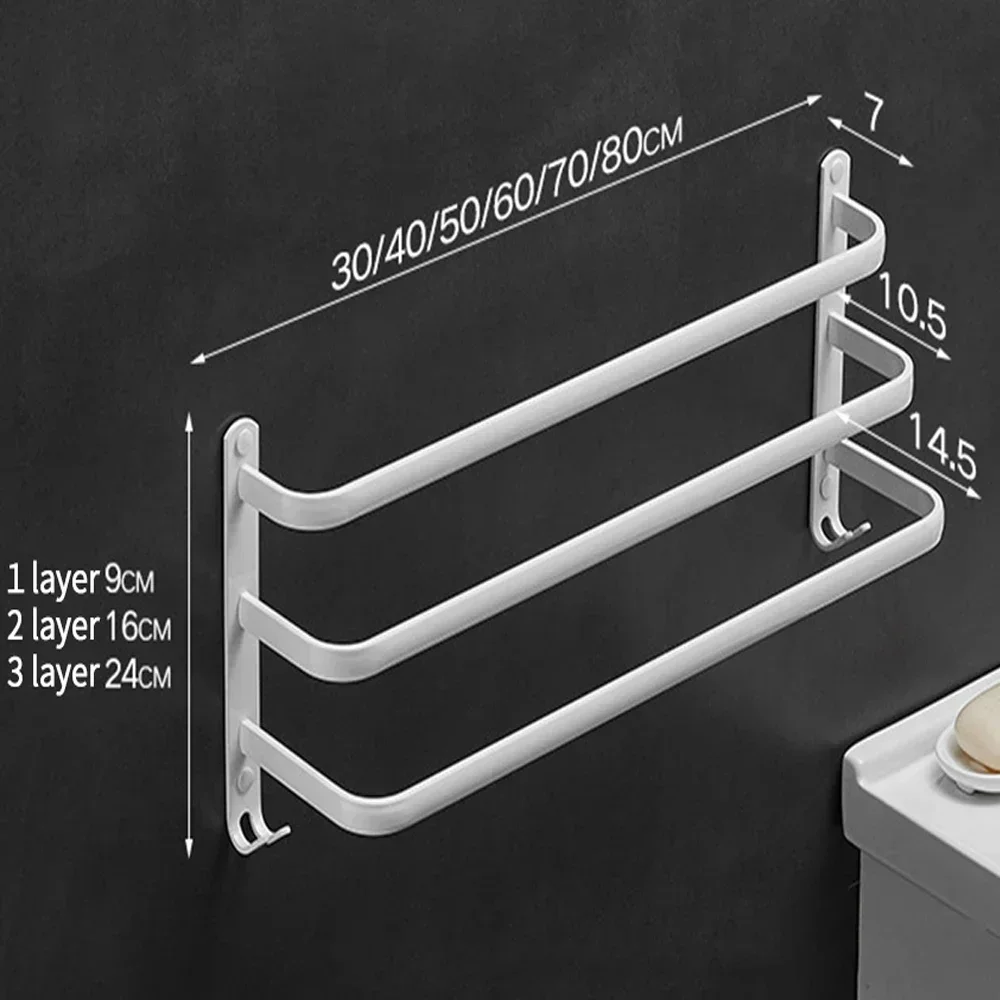 Rack Bathroom Wall Holder Towel Rail White Bar Hanger No-drill Mounted Toilet Three-layer Double