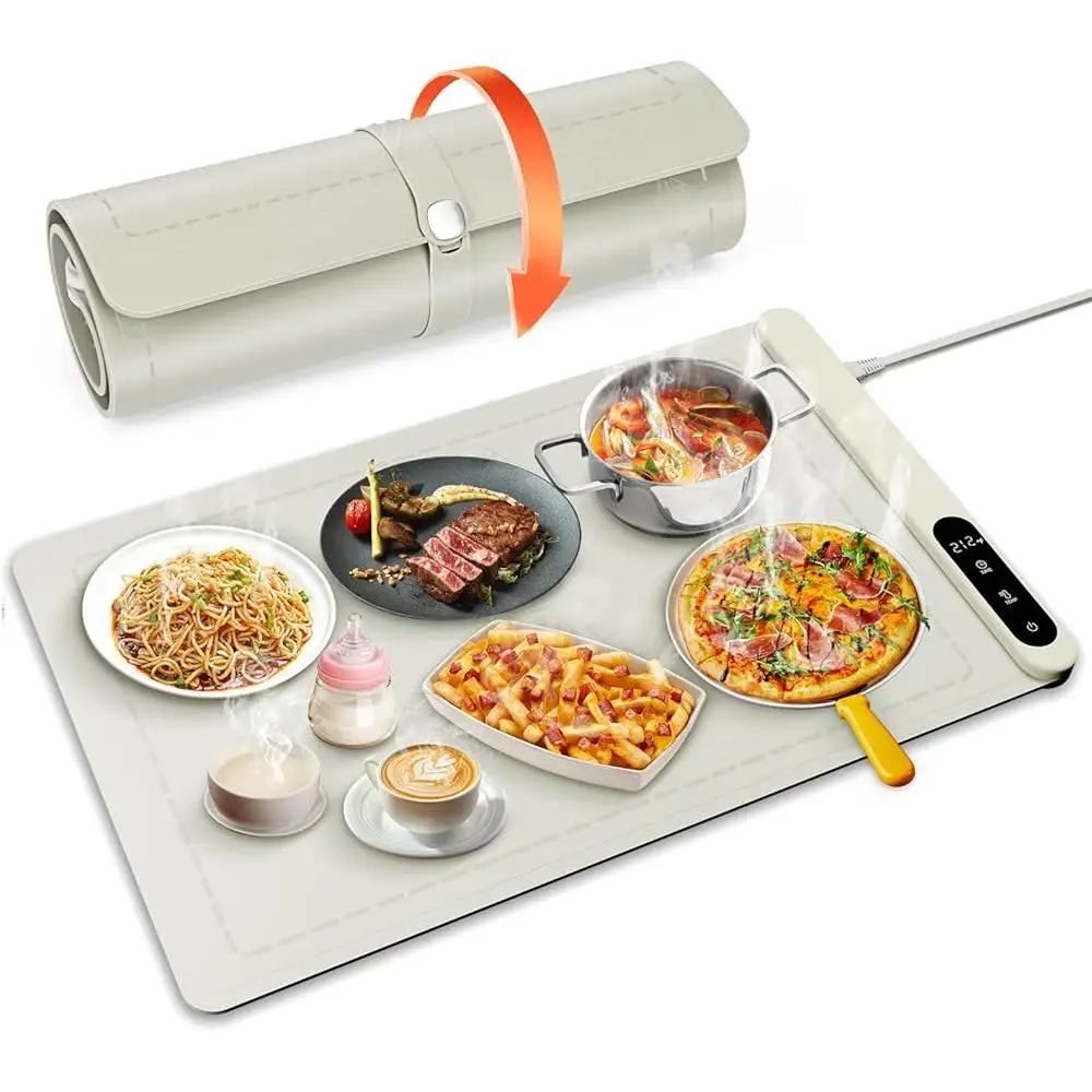 Graphene Food Warming Mat 500W Temperature Control Fast Heating Timer Silicone Non-Slip Design Indoor Outdoor Buffet Party Use