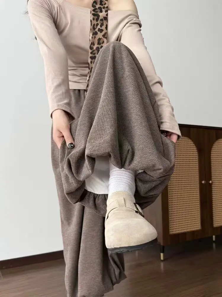 plus Size Coffee Floral Print High Waist Wide Leg Pants Women's Comfortable Loose Drapey Lazy Rice Noodle Pants Autumn Wear