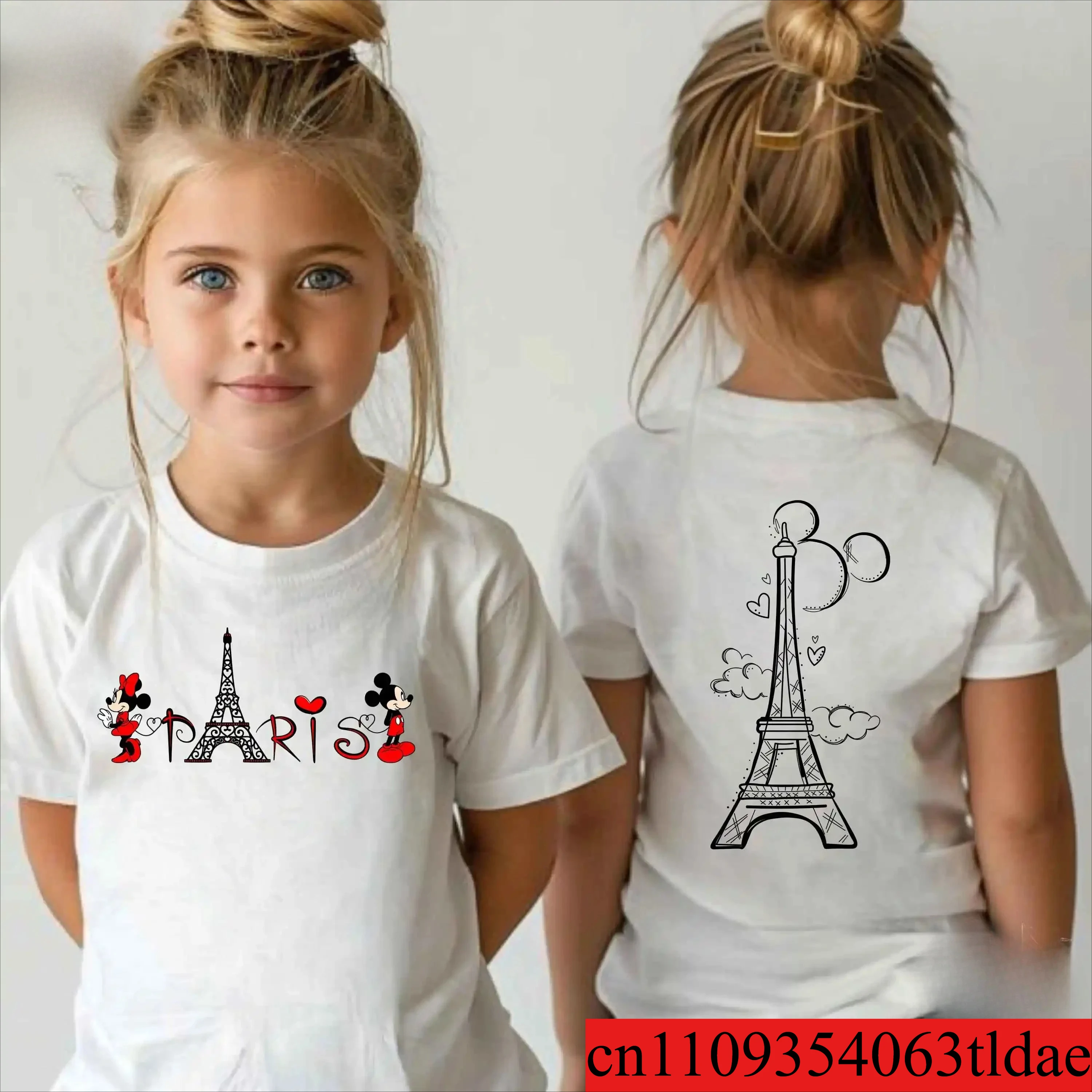 Camiseta de algodón 100% para niños pequeños de París, camiseta de viaje a París de Disney, regalo del Día de San Valentín, camiseta de Mickey Minnie Love Paris
