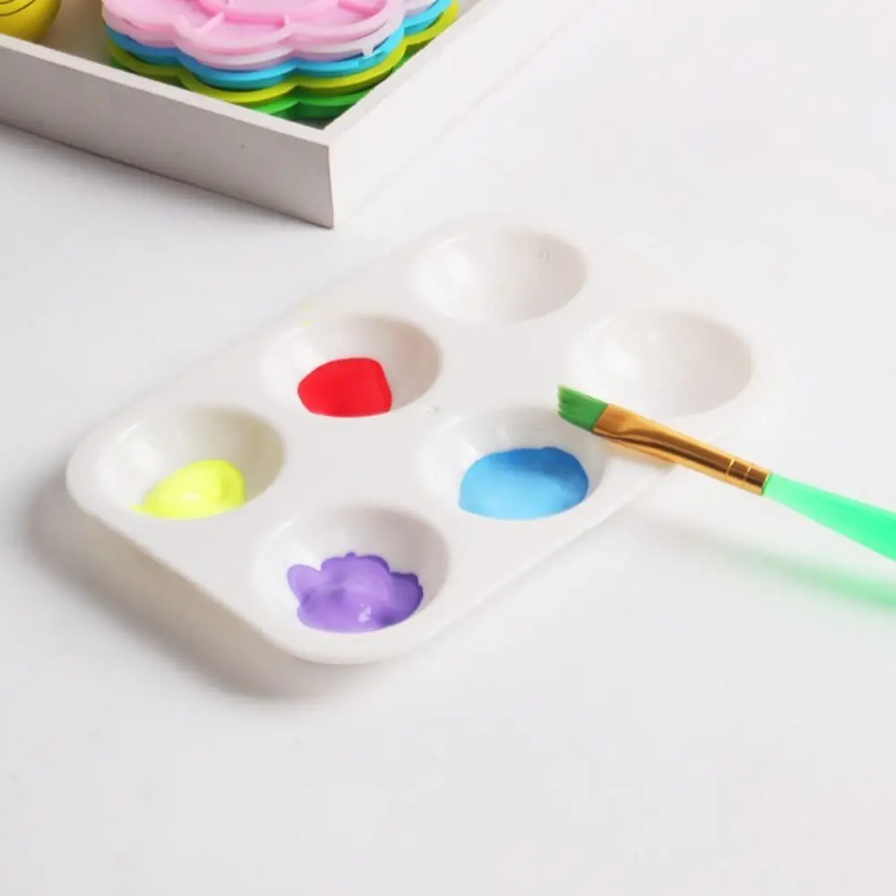 10PCS Art Painting white Painting Tray Rectangular 6 Round Wells Watercolor Palette Plastic Art Paint Tray Palette Art Students