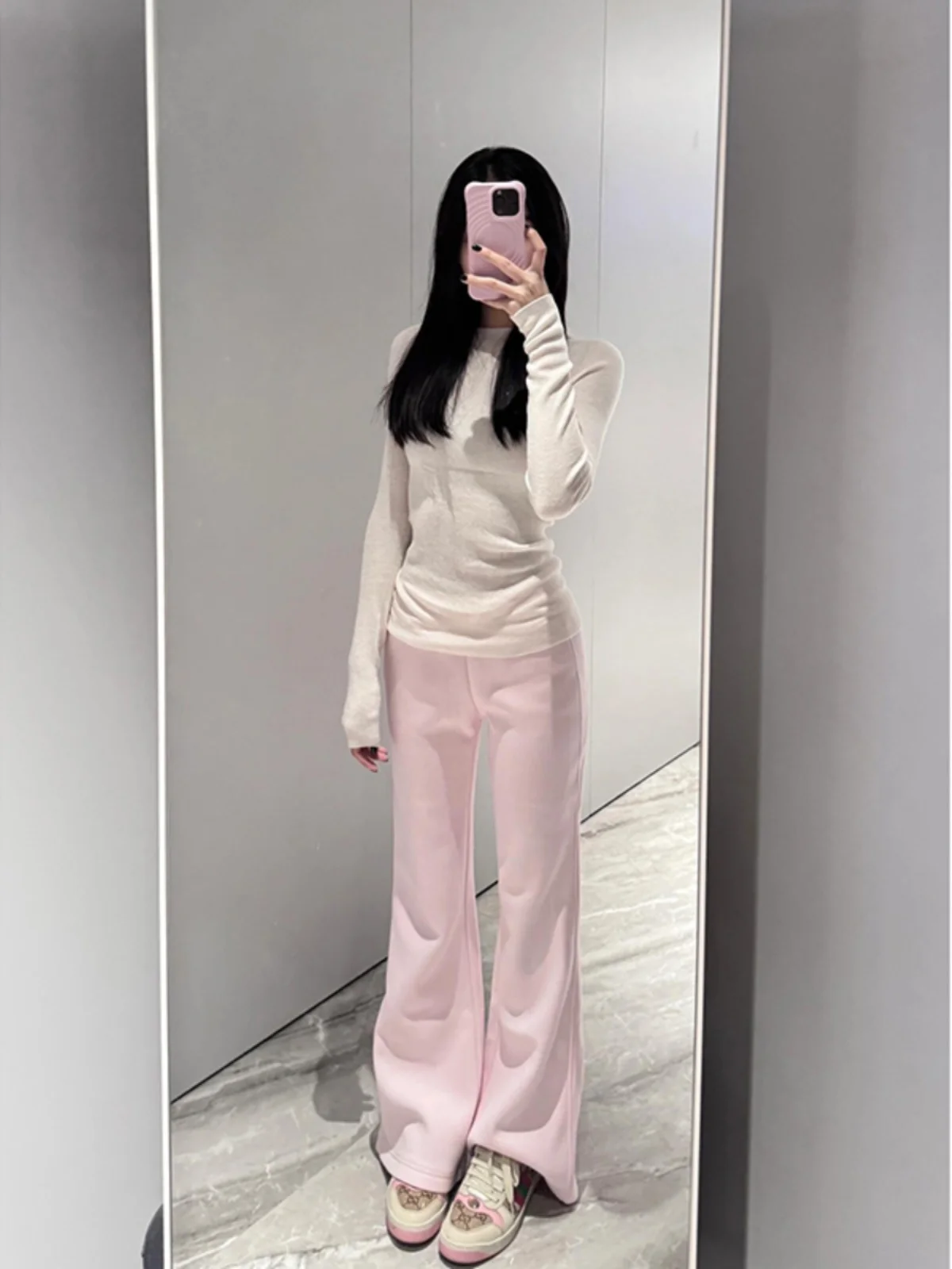 

Женские брюки для йоги с высокой талией и расклешенными штанинами, осенне-зимние, повседневные, спортивные, розовые, модные и удобные