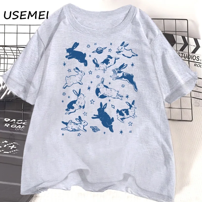 Hasen im Weltraum T-Shirt Lustiges Häschen-T-Shirt Übergroßes Grafik-Retro-T-Shirt Männer Frauen Sportbekleidung Tops T-Shirts Kurzarmkleidung