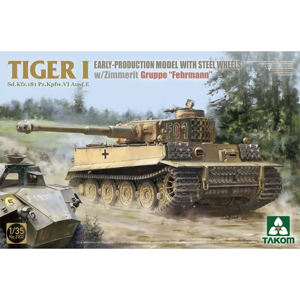 TAKOM 2202 1/35 Tiger I Early-Production Model with Steel Wheels w/Zimmerit - Scale Model Kit