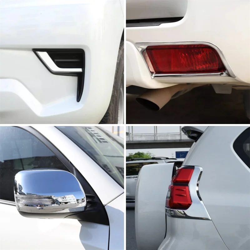 

For Toyota Land Cruiser Prado FJ150 2018-2023 Car Chrome Decoration rearview mirror cover fog light trim Headlights Eyebrow Fram