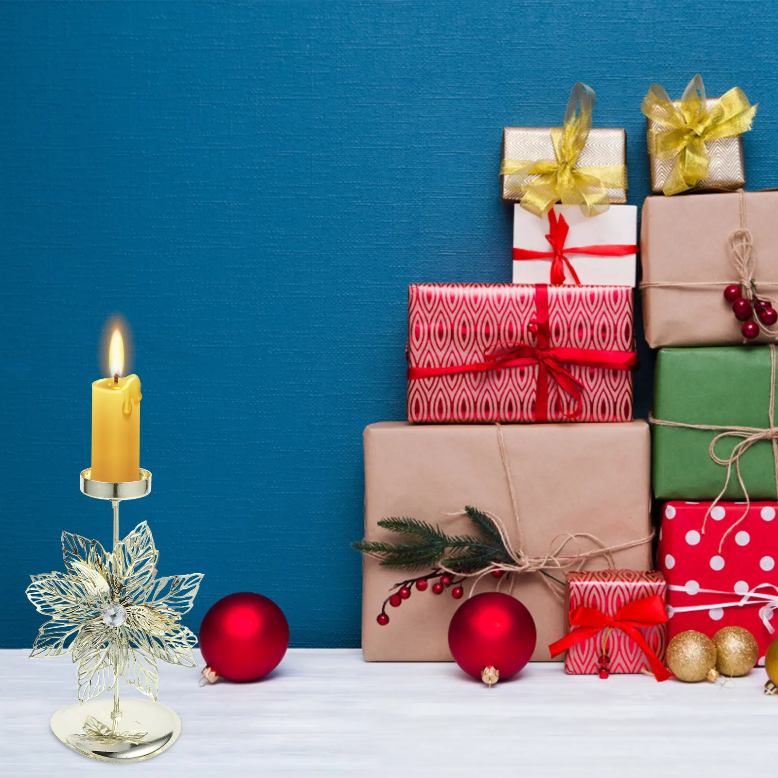 

Snowflake Holder Christmas Tea Light Holder Iron Desktop Ornament for Holiday Decoration Tabletop Stand