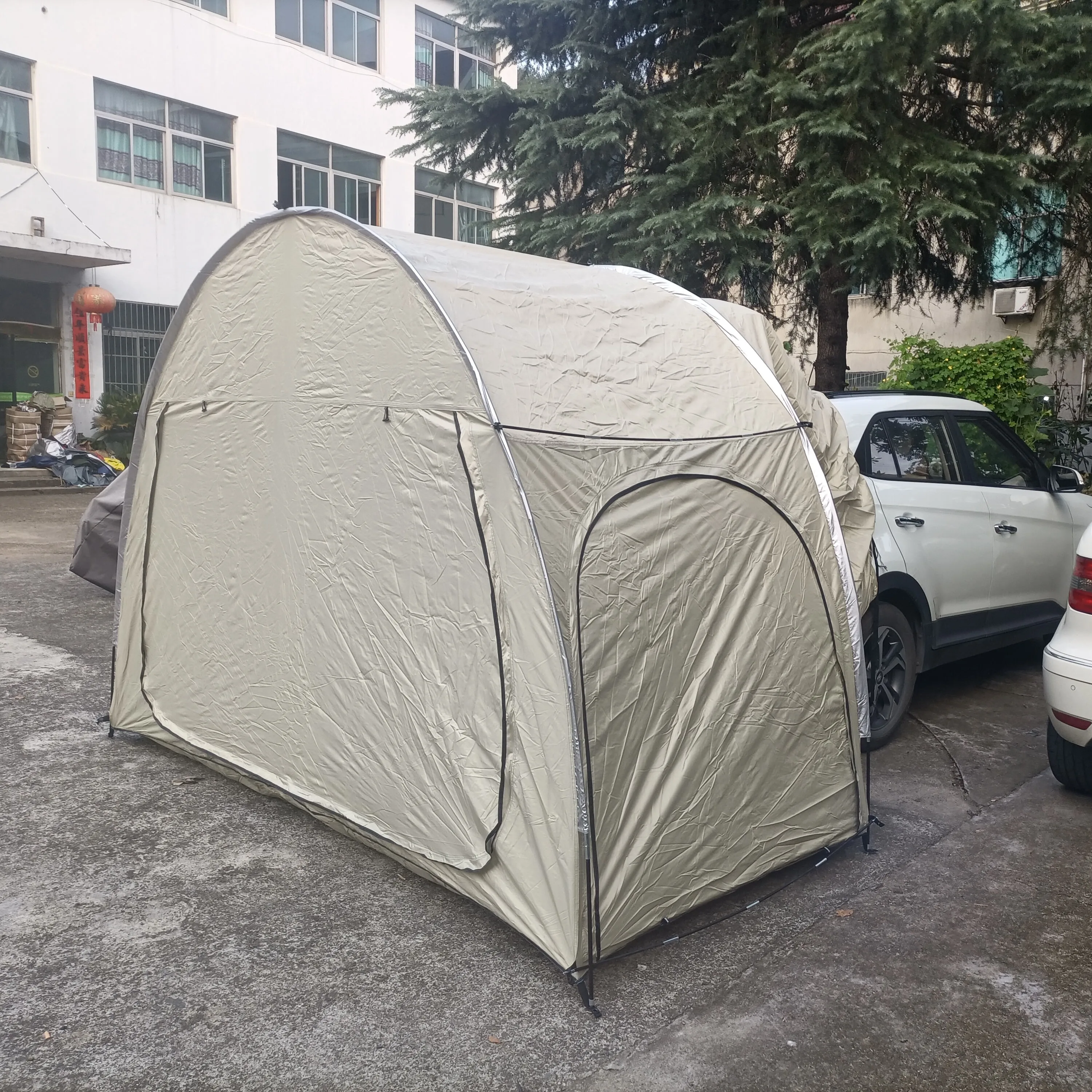 Economic Car Tents with 3 Big Doors&Floor, Fit for Most Vehicles, Silver Coating Fabric, PU4000 Waterproof, Enough Headroom