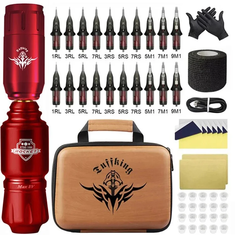 Wireless Rotary Tattoo Pen Kit – Mini Rocket Tattoo Machine Set with 1300mAh Battery, Adjustable 6–11V Speed Control, Type-C Cha