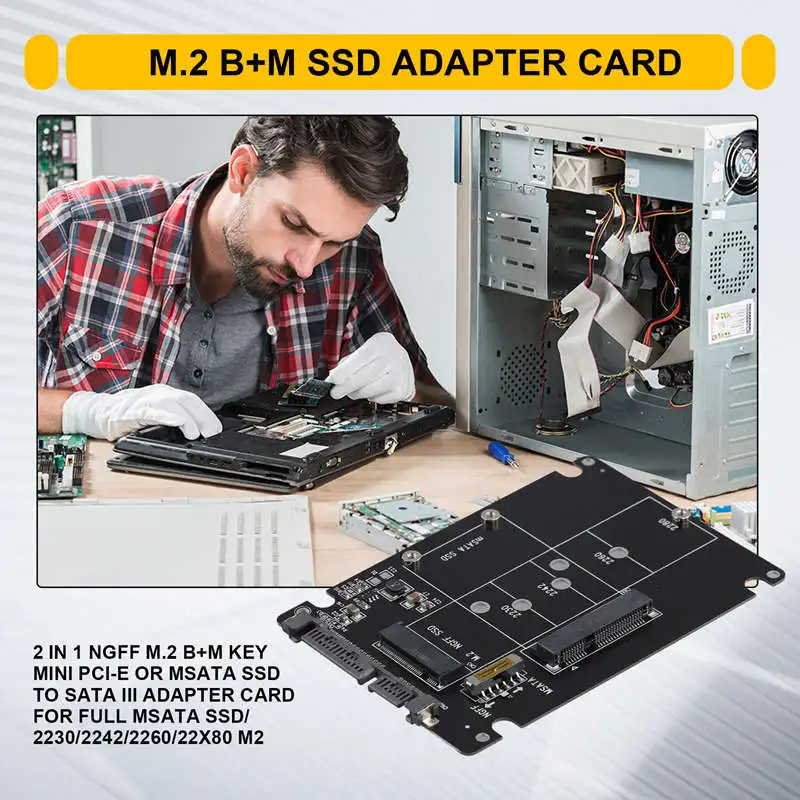 2 In 1 NGFF M.2 B+M Key Mini PCI-E Or Msata SSD To SATA III Adapter Card For Full Msata SSD/ 2230/2242/2260/22X80 M2