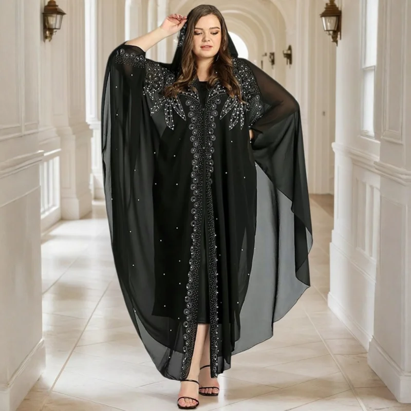 

Middle Eastern Muslim Abaya Dubai BeadedabayaMuslim Robe with Hooded Cape Shawl