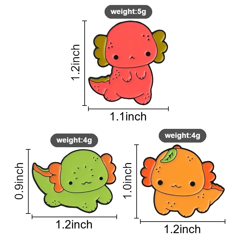 Niedliche Axolotl-Emaille-Abzeichen, bunte Cartoon-Salamander-Früchte-Pins in Rot, Grün, Orange, hübsche Broschen, Anstecknadel-Set, Geschenk für Kinder – Detail 1