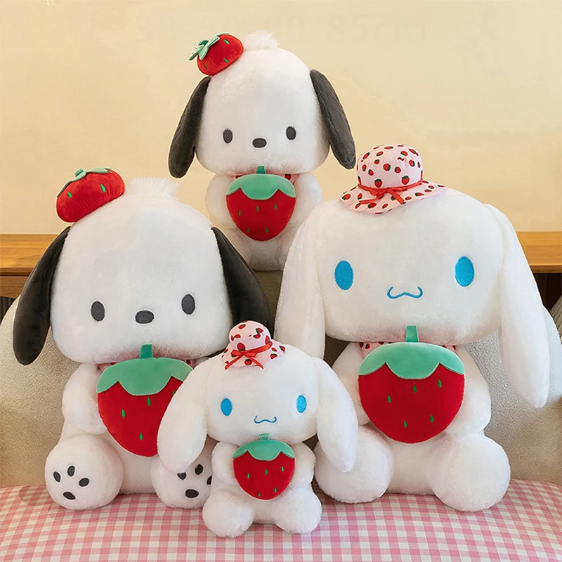 

Strawberry Series Pochacco and Cinnamoroll Plush Toy Set Cute Bear Holding Strawberry Stuffed Animal Kids Birthday Xmas Gift for