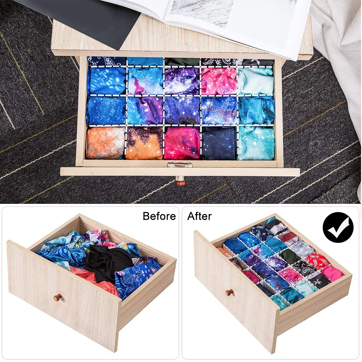 Adjustable Drawer Dividers 34 Piece Plastic Organizer Set Flexible Storage Separators for Home Office