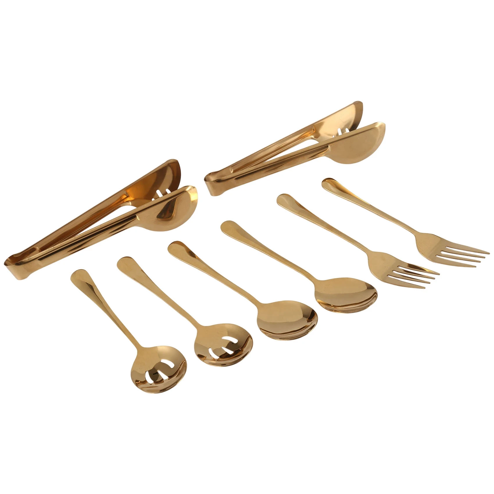 A71Z Posate in acciaio inossidabile Utensili da portata Set di cucchiai da portata grandi per cucina (Oro, 8 pezzi)