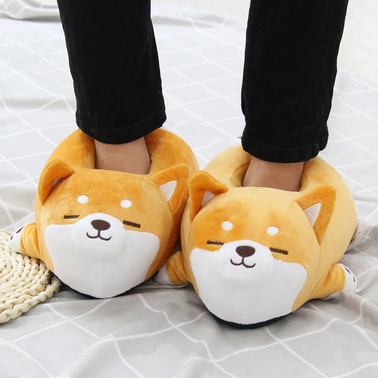 28cm Man Women Funny Slipper Soft Cute Shiba Inu Dog Slippers Puppy Couples Home Slippers Plush Cotton Household Shoes