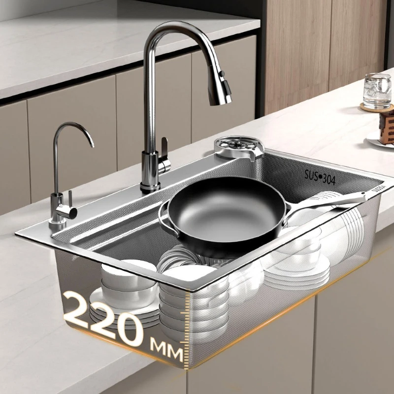Кухонная мойка из нержавеющей стали 304, одна чаша, утолщенная, глубокая, в фермерском стиле, многофункциональная сливная доска для посуды, кухня