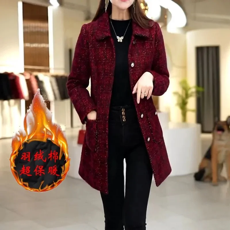 Middle-Aged High-End Mink Fashion Padded Woolen Coat 2024 Mother Plus Cotton New Fashion Medium Long Coat Autumn Winter Jacket