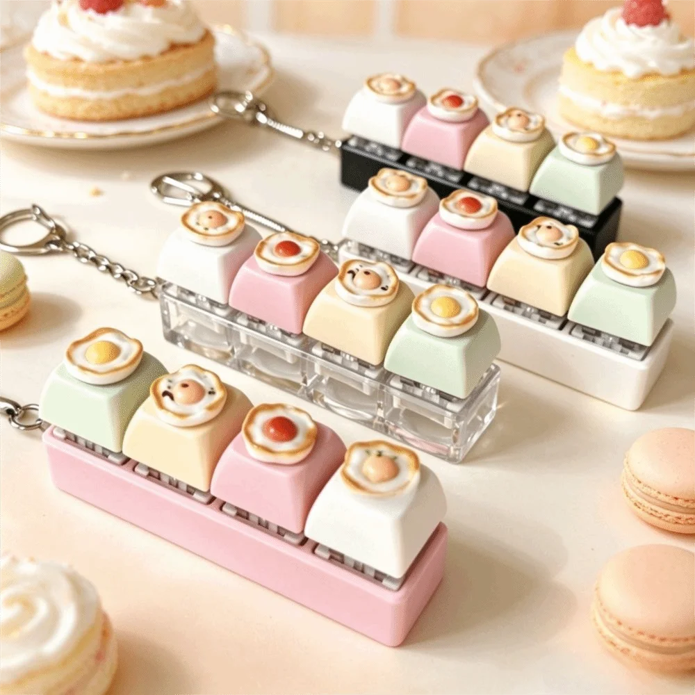 Fried Eggs Mechanical Keycap Keychain Mechanical Click Cute Clicker Keychain Finger Press Mini Keycap Keychain Pass The Time