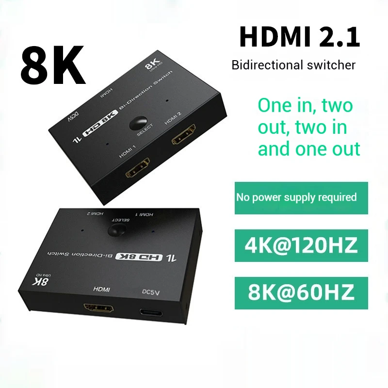 HDMI 2.1 Two-Way Switcher PS5 Dedicated 4K@120Hz 8K@60Hz one-in-two HD Switcher Bidirectional Switcher