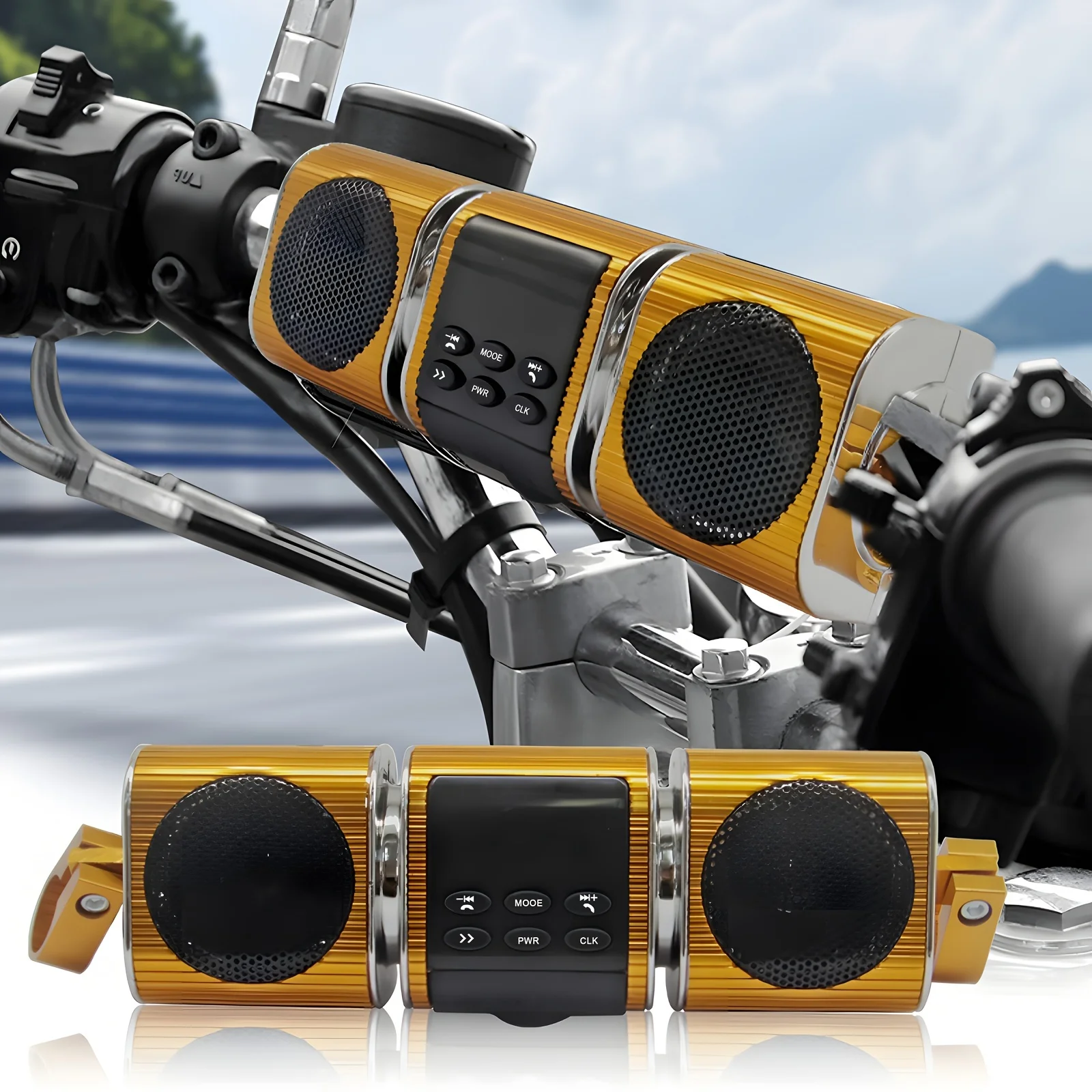 Motorcycle Speakers with Built-in Amplifier Wireless USB & AUX Inputs FM Radio 12V Metal MP3 Player for Off-Road Bikes