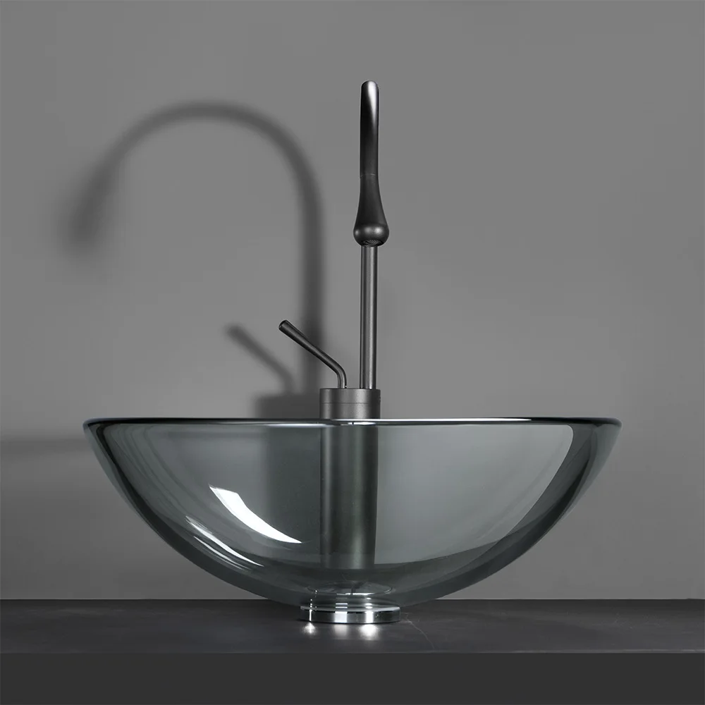 Bathroom and bathroom tempered glass washbasin, bathroom washbasin, round origin source, glass art countertop basin