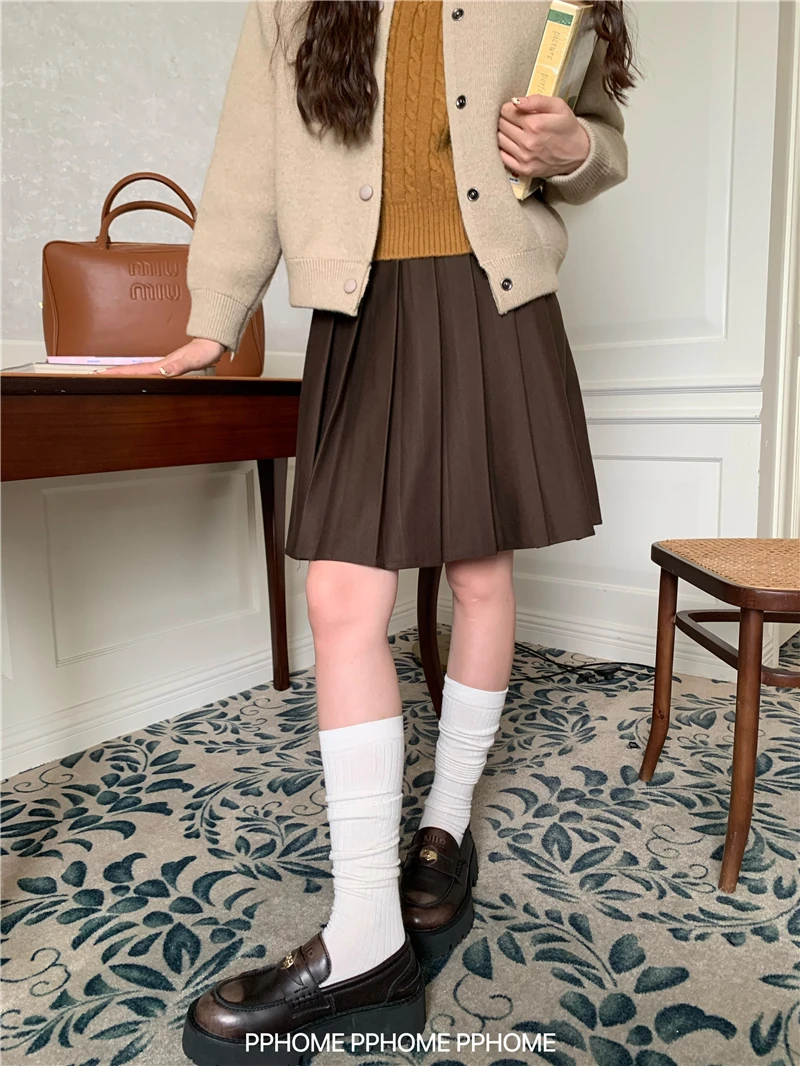 여고생을위한 겨울 중간 길이 모직 주름 치마 여성용 미니 스커트 PPHOME 우아하고 고급스럽고 세련된