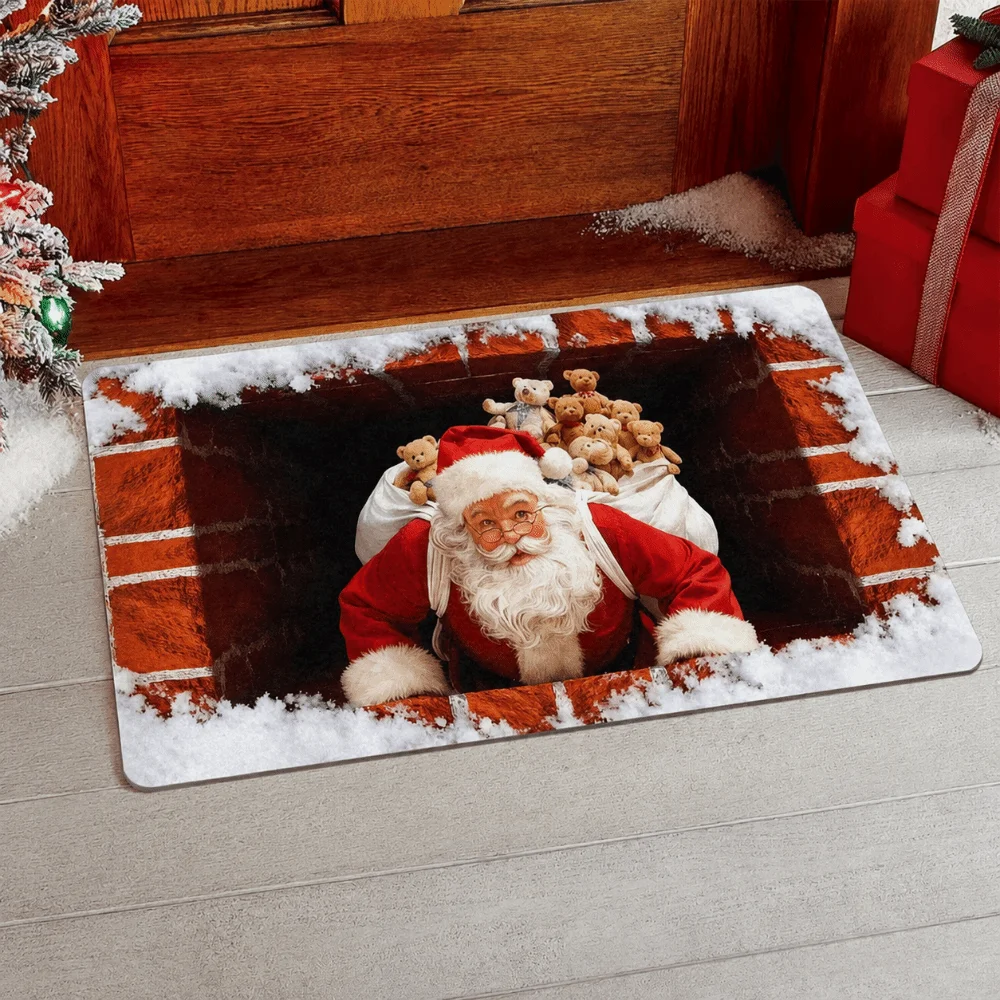 Lifelike Christmas Optical Illusion Doormat Water-absorbing Non-slip Bathroom Carpet Durable Diatomaceous Earth Bedroom Door Rug
