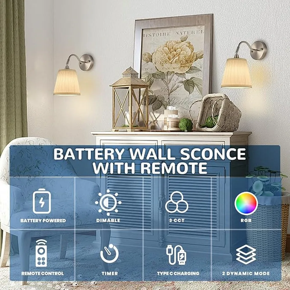 Rechargeable Wireless Sconces Set Of Two Elegant Lighting Solution With Modern