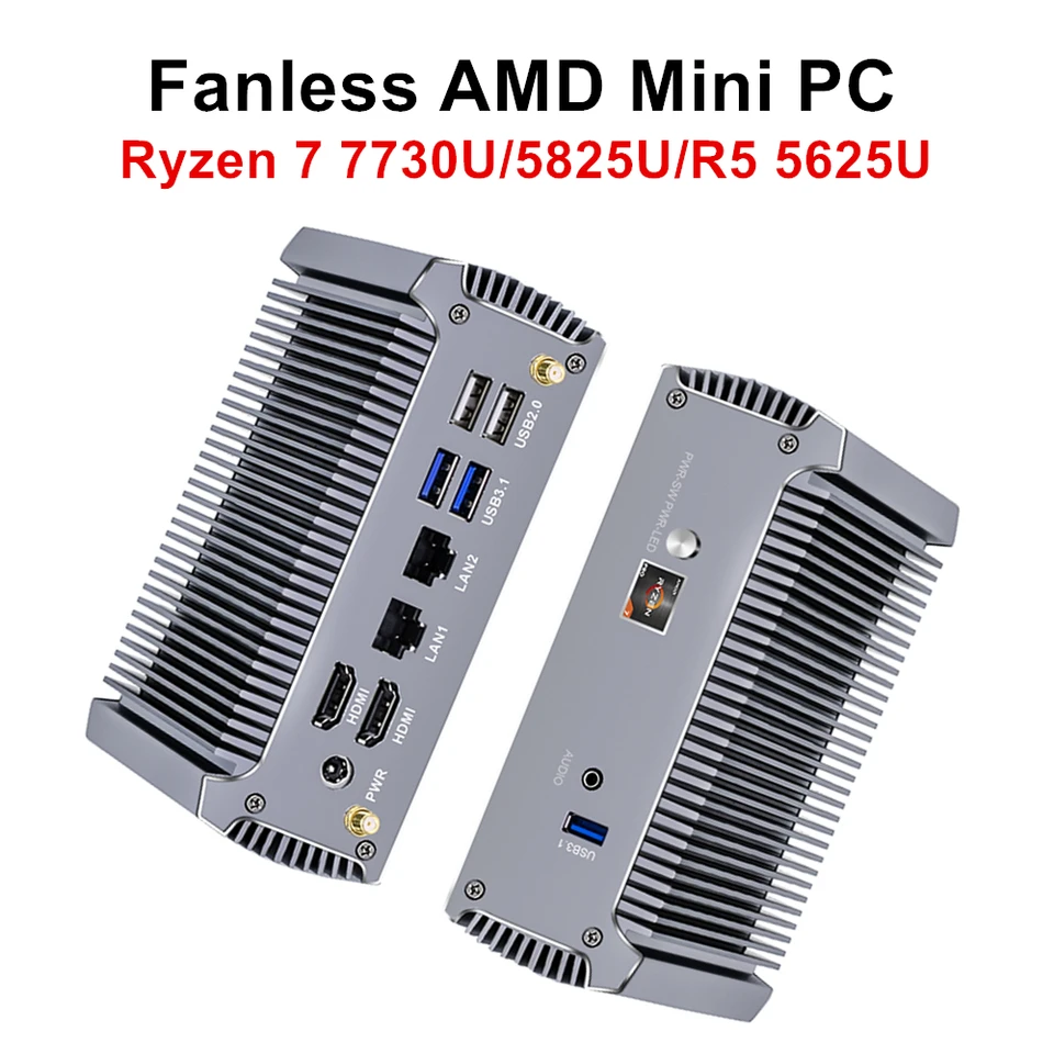 탑톤 FU02 팬리스 미니 PC AMD 라이젠 7 7730U 9 4950U 5 5600U 베어본 PC 2 LAN 포트 데스크탑 게이밍 컴퓨터 윈도우 11 2x4K 디스플레이 썸네일 7