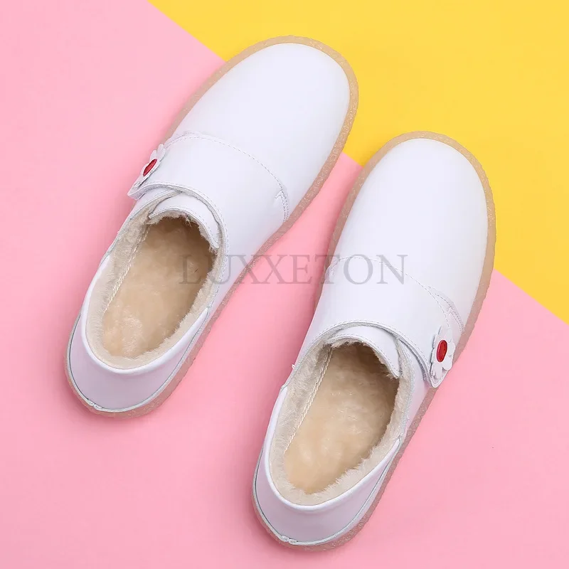 Dermis Nurse Shoes Women Soft Sole Cotton Shoe with Velvet Round Head Sweet Casual Flower Small White Shoes Flat Shoes