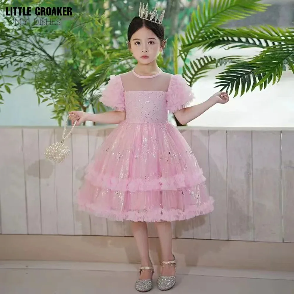 Pageant Formal Bridesmaid Dresses Girls Tulle Fluffy Wedding Princess Dress For Kids Elegant Children Birthday Party Prom Gown