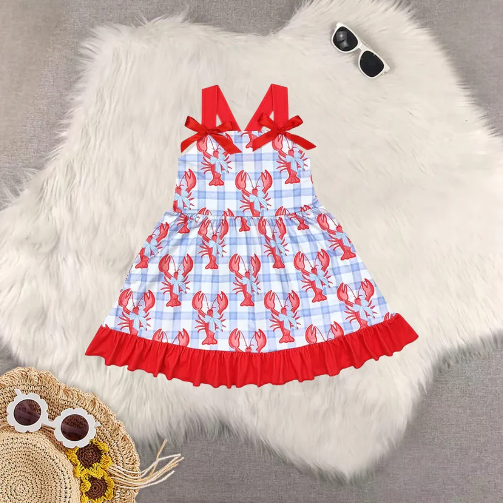 

Новое в наличии платье без рукавов с красными бантами и оборками в виде лобстера, бутиковое платье для девочек