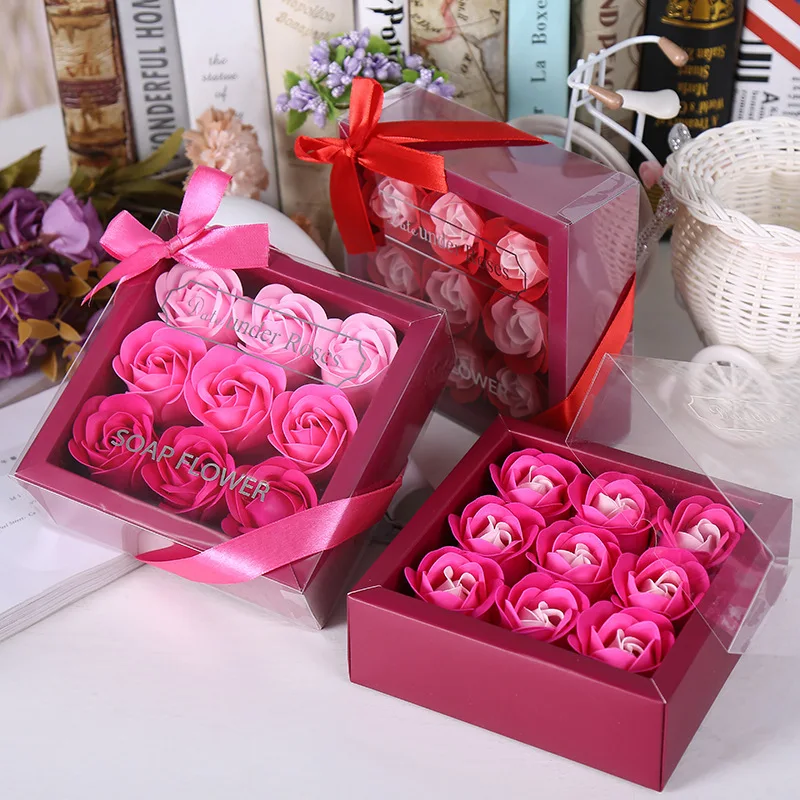 6 fiori artificiali Rose di sapone Never Wilt confezione regalo quadrata petali di rosa artificiali per san valentino festa della mamma regalo di