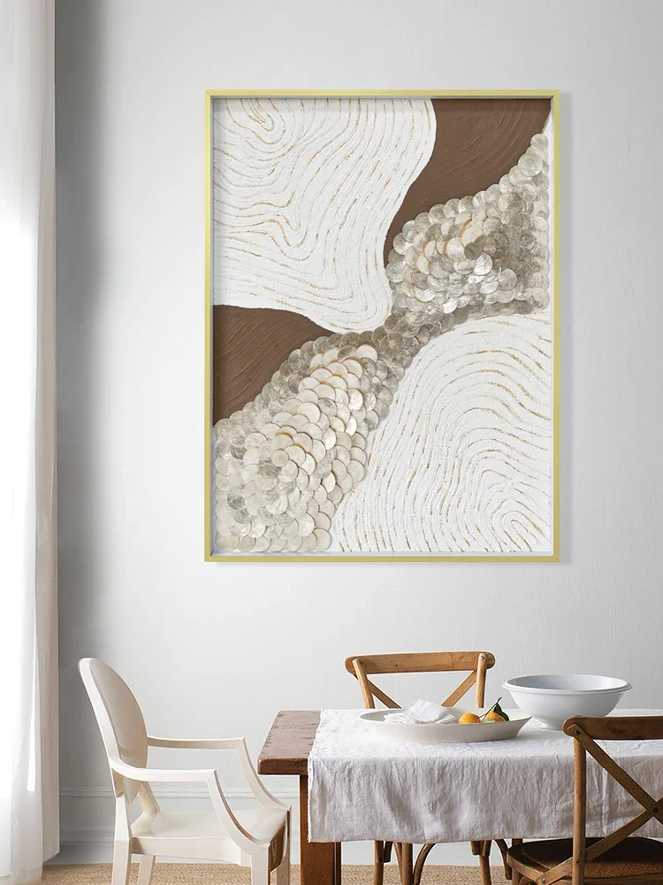 Designer hand-painted oil painting light luxury European shell decoration painting living room bedroom wall decoration hanging p