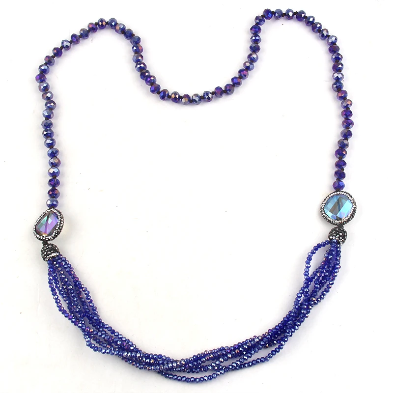 Fashion Bohemian Tribal Jewelry Glass Crystal Knotted Paved Distorted Crystal Multi Mini Crystal Necklaces