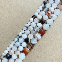 Natural Stone White Sardonyx Stripes Agate Round Loose Beads 6 8 10 MM Pick Size For Jewelry Making DIY