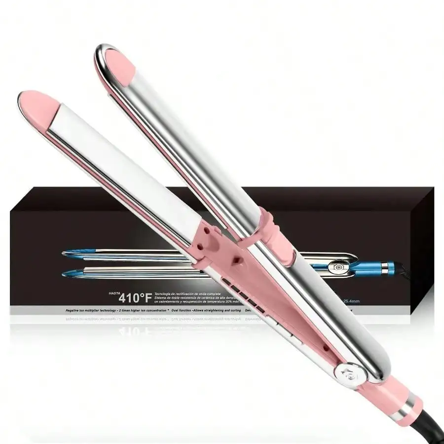 2-in-1 Hair Straightener and Curler, 1 Inch Professional Ceramic Ionic Flat Iron with 110V Voltage, Fast Heating Up Technology, Anti-Frizz & Scald-Proof Design, Salon-Quality Smooth Hair Results for Daily Styling, Home Use and Personal Grooming