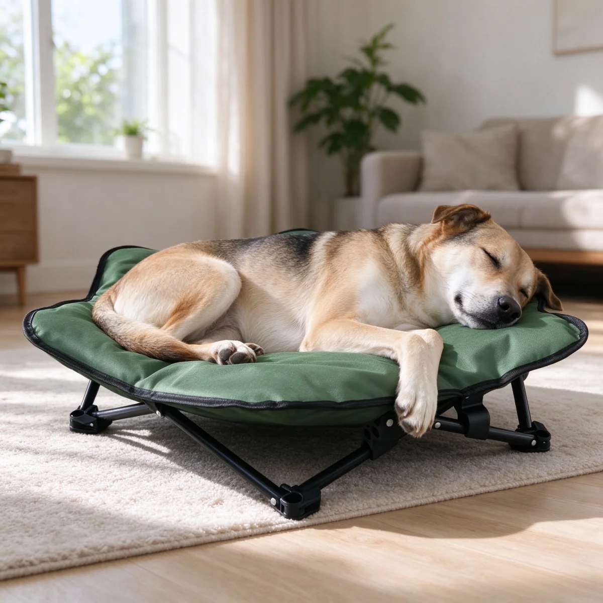 Portable Foldable Elevated Pet Bed, Raised Dog Cat Cot with Metal Frame, Removable Washable Oxford Cushion, Moisture‑Proof Pet S