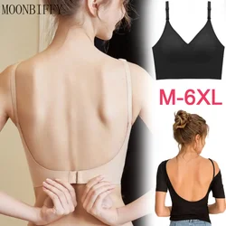 Low Back Bra Top Women Seamless Bralette Deep U Bras Backless Brassiere Large Size Underwear Wireless Sleepwear Lingerie M-6XL