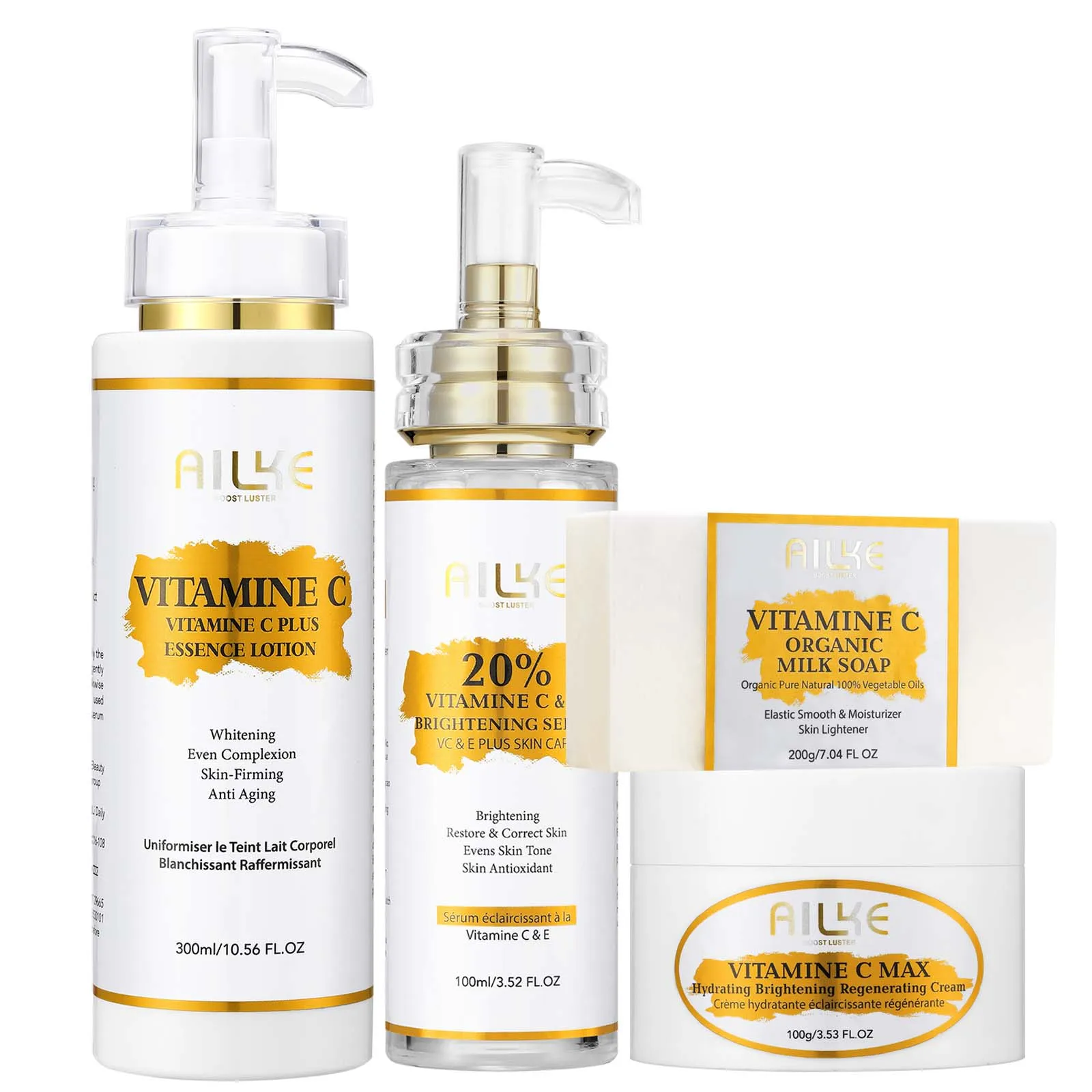 

AILKE Lightening Skin Care Range, With Vitamin C, Brightening, Reduce Blemish, Clean Stains, Elastic & Smooth Skin