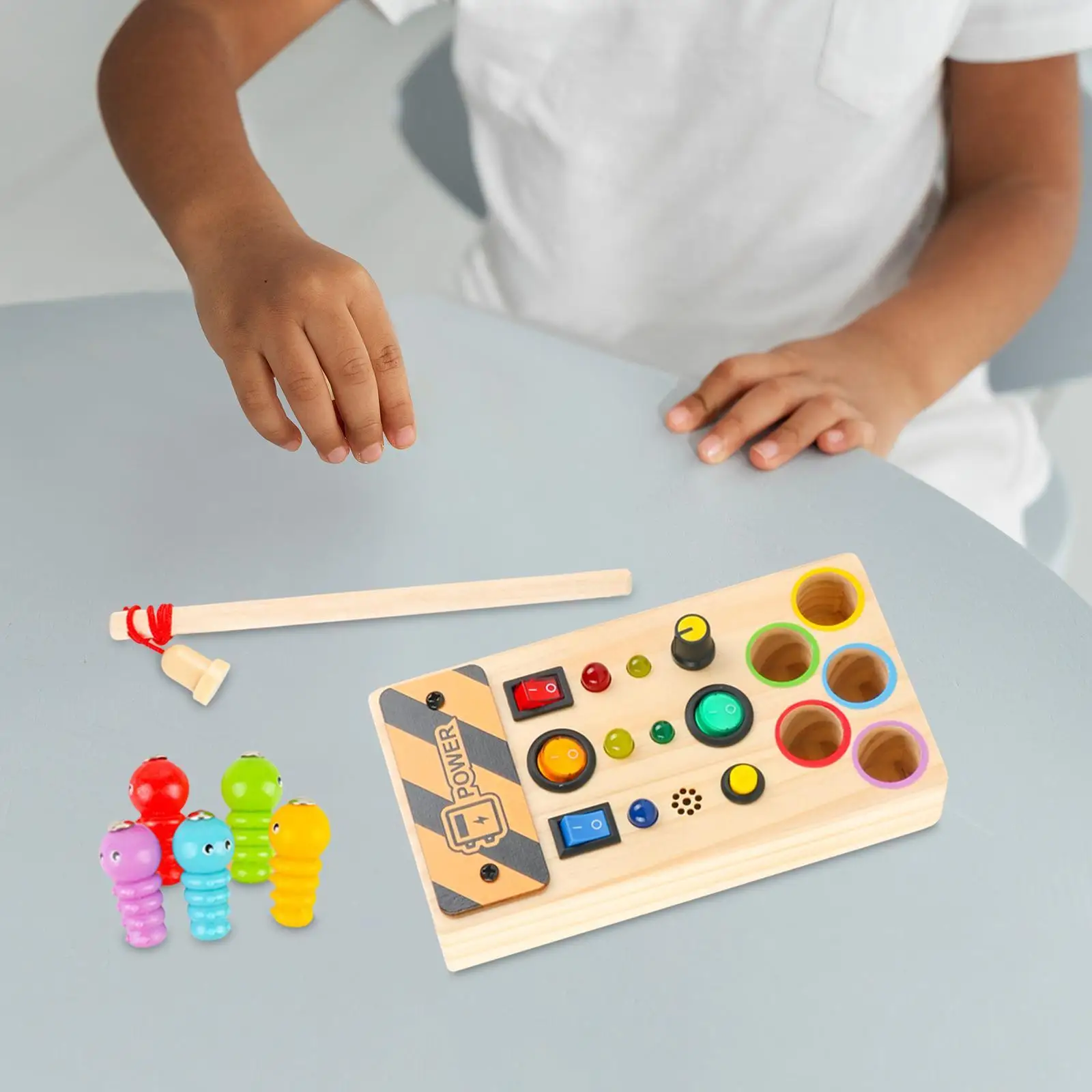 

Light up Busy Board Educational Development Toy Switch Board Wooden Sensory Toy Montessori for Kids Gifts Boys Girls Activities