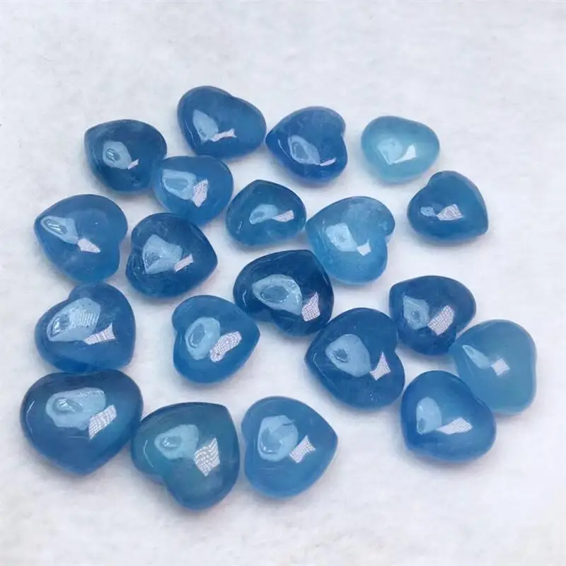 5PCS Natural Aquamarine Heart Carving Pendant Healing Gemstone Carved Figurine Gift Fashion Jewelry For Women Gift 14-17MM